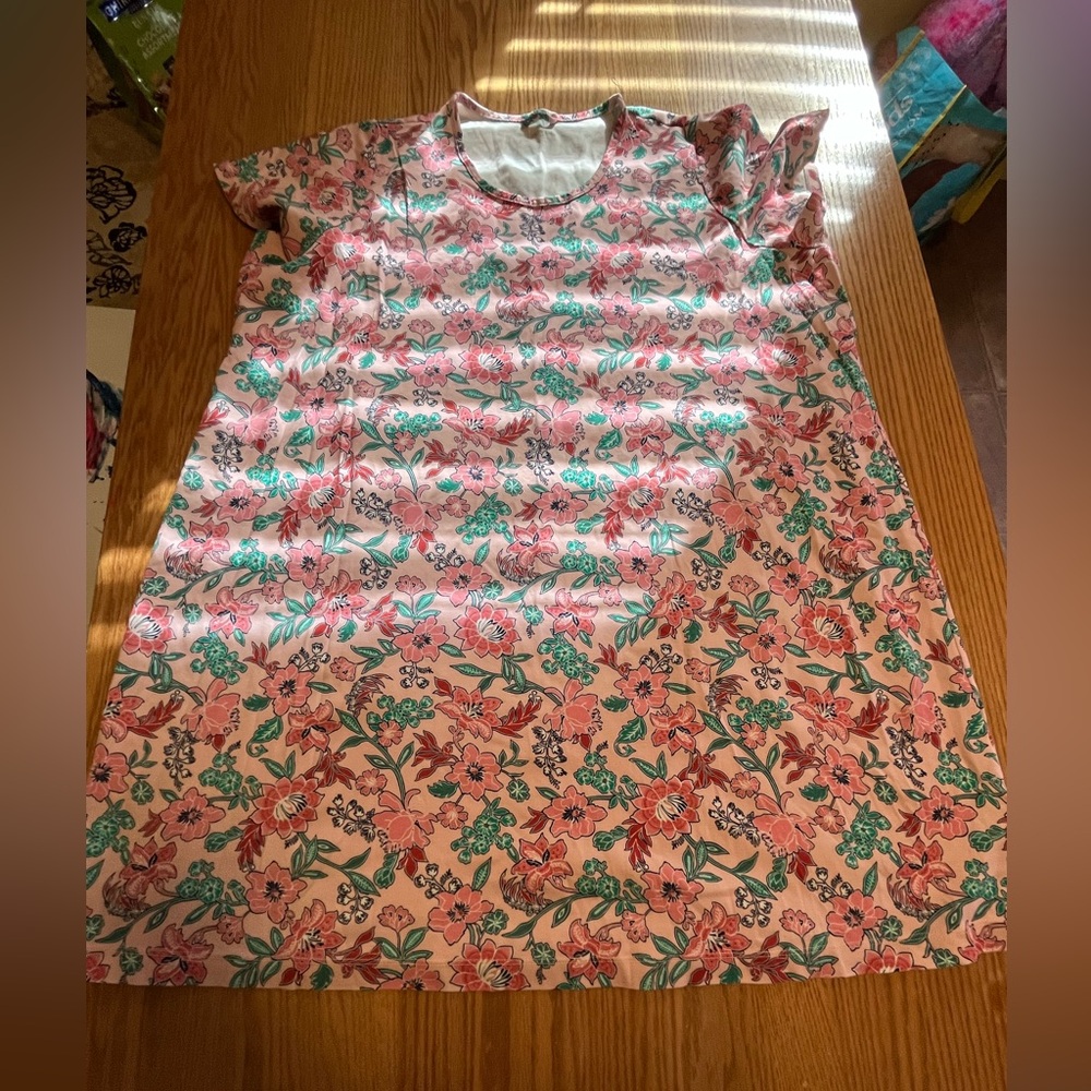 EUC Lands' End T-Shirt Dress Women’s Sz 3X Short Sleeve Crew Neck Floral